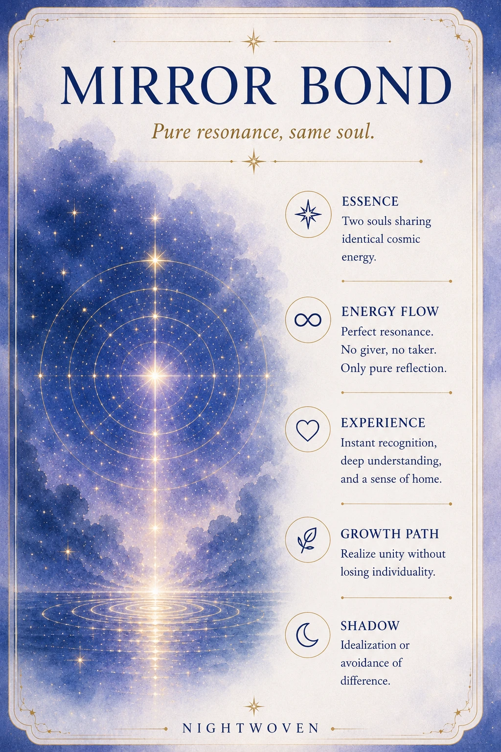 Mirror Bond guide — essence, energy, experience, growth, shadow